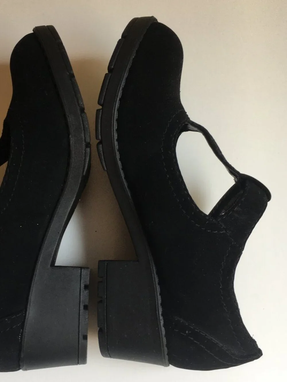 New Black Mary Jane Shoes 2 Girls Faux Suede Chunky Heel T-Strap Buckle Dress